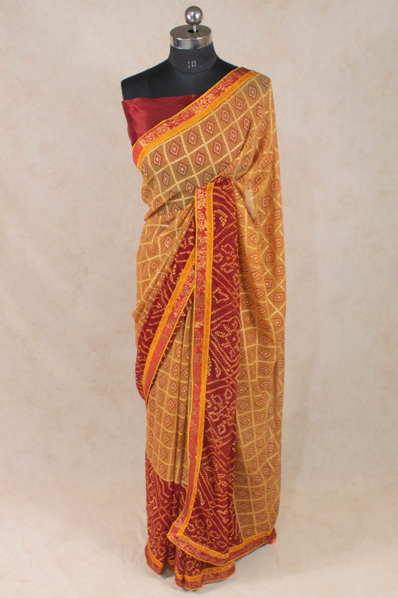 Radiant Rajasthani Beauty - Pure Georgette Bandhani Saree - KANHASAREE