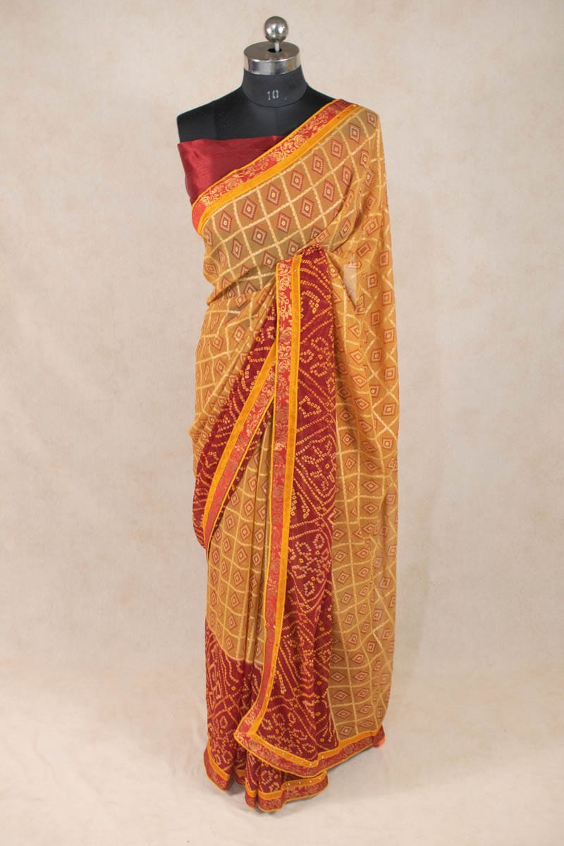 Radiant Rajasthani Beauty - Pure Georgette Bandhani Saree - KANHASAREE