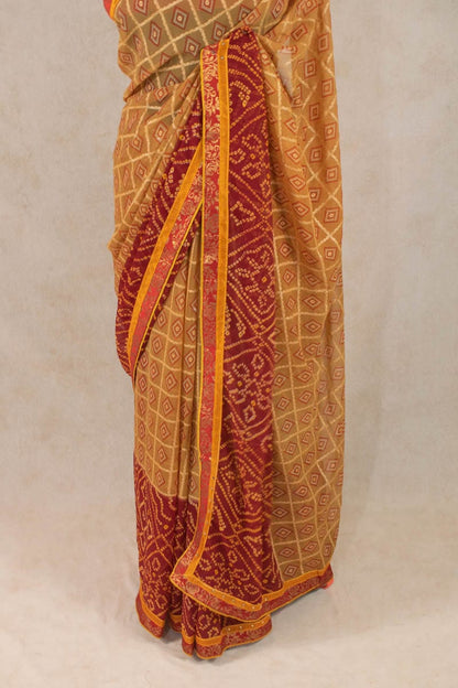 Radiant Rajasthani Beauty - Pure Georgette Bandhani Saree - KANHASAREE