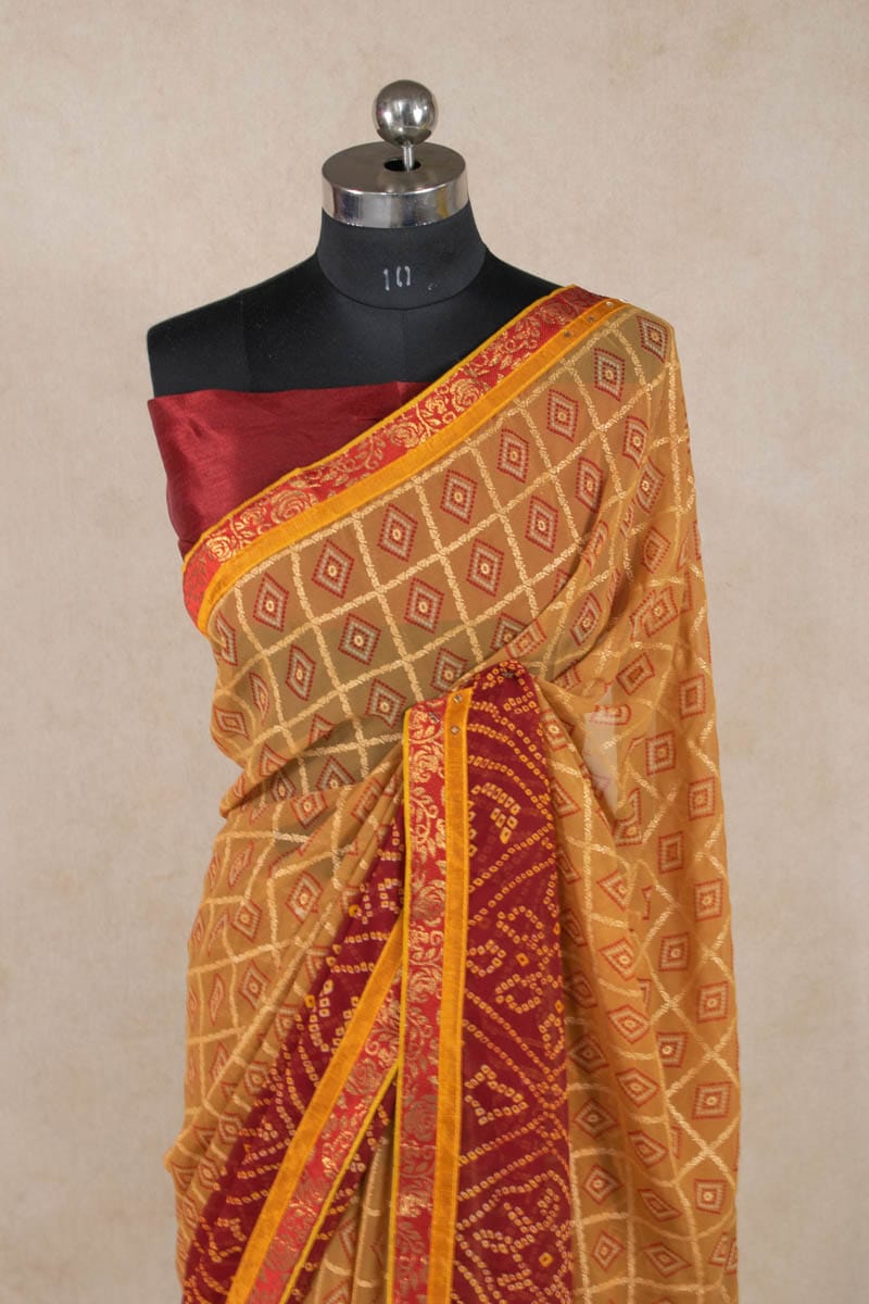 Radiant Rajasthani Beauty - Pure Georgette Bandhani Saree - KANHASAREE