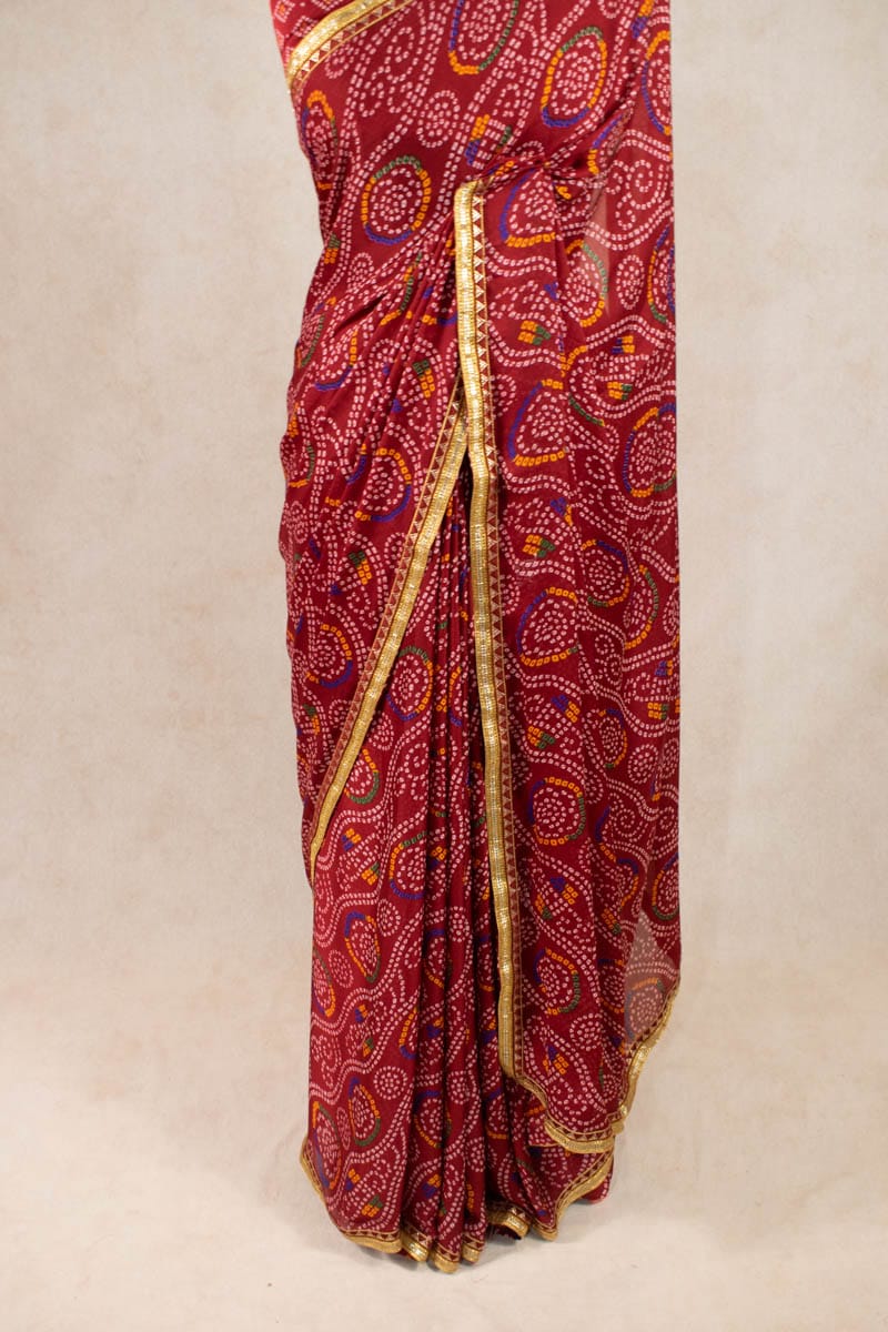 Elegant Moss Crepe Bandhani Print Saree - KANHASAREE