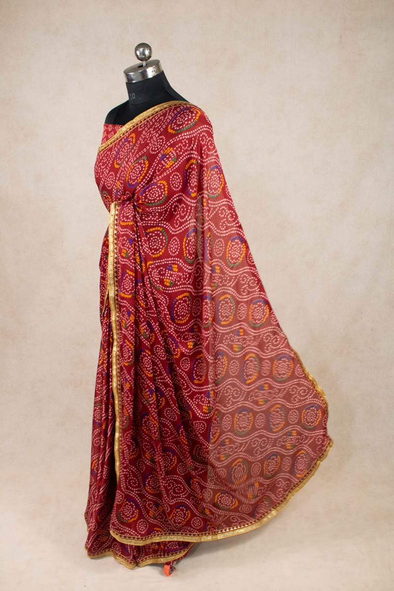 Elegant Moss Crepe Bandhani Print Saree - KANHASAREE