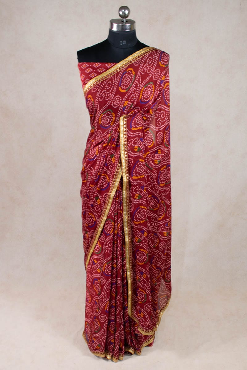 Elegant Moss Crepe Bandhani Print Saree - KANHASAREE