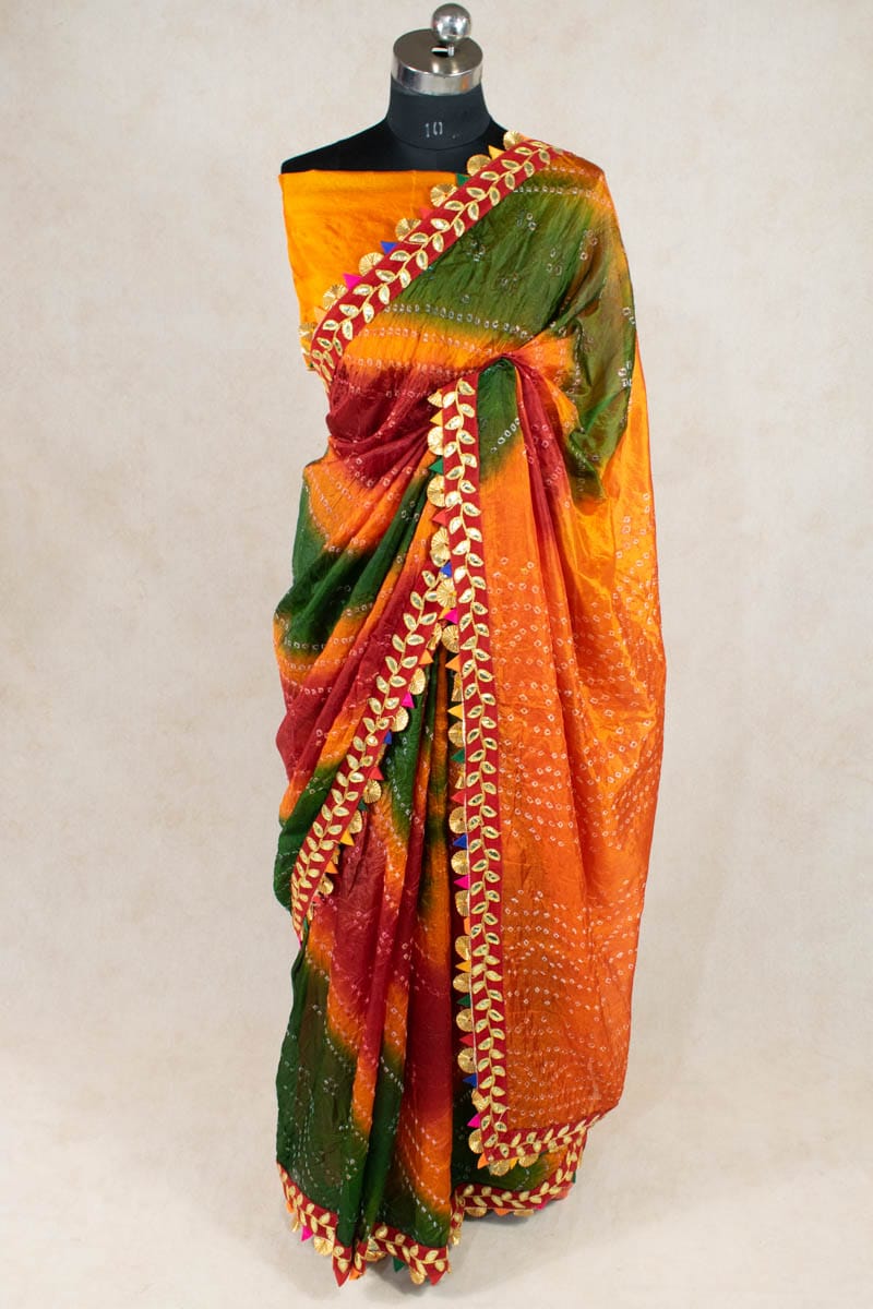 Elegance Redefined: Art Silk Bandhani Gota Patti Border Saree - KANHASAREE