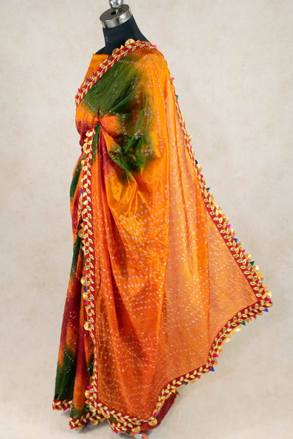 Elegance Redefined: Art Silk Bandhani Gota Patti Border Saree - KANHASAREE