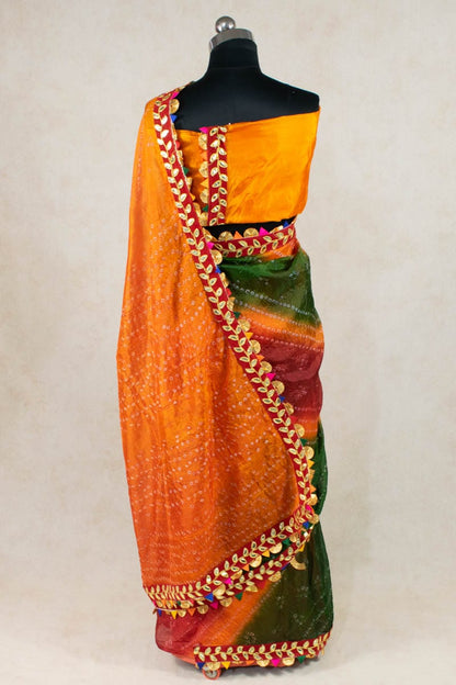 Elegance Redefined: Art Silk Bandhani Gota Patti Border Saree - KANHASAREE