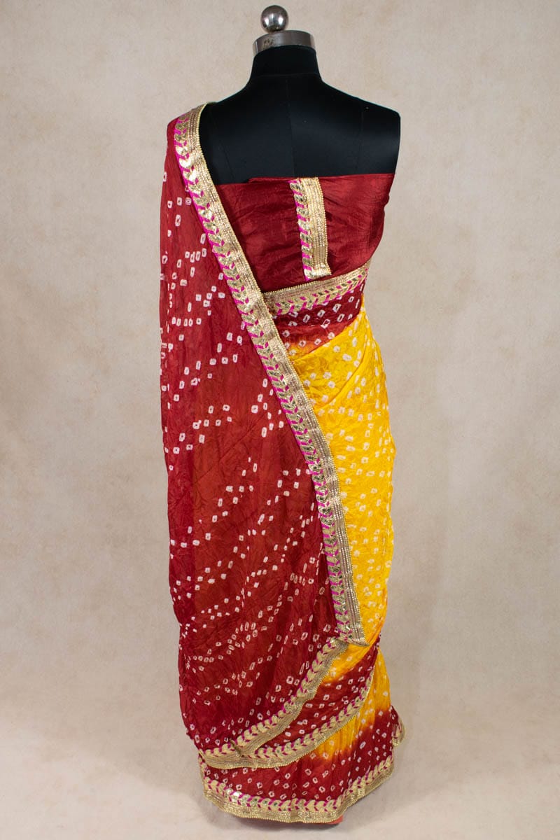 Multi color art silk bandhani saree with zari weaving border