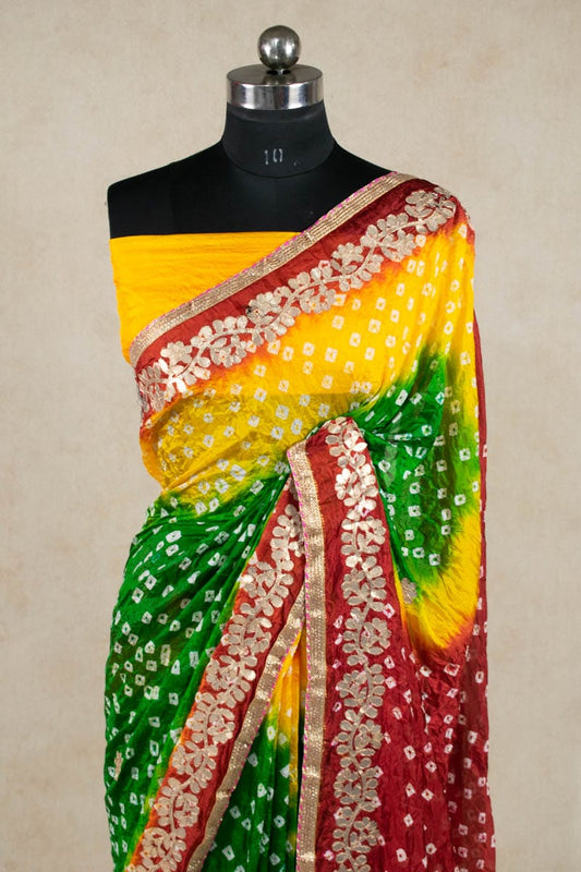 Elegant Art Silk Bandhani Gota Patti Border Saree - Kanhasarees by ksds