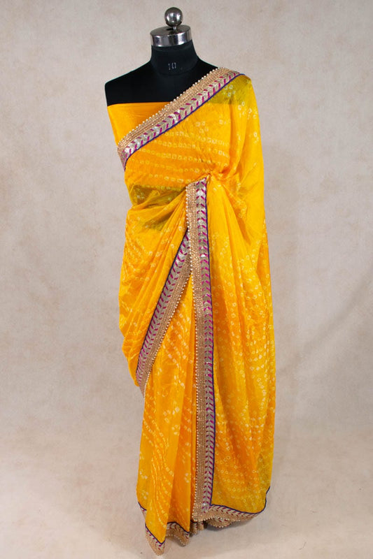 Art Silk Bandhani Saree with Gota Patti Border - KANHASAREE