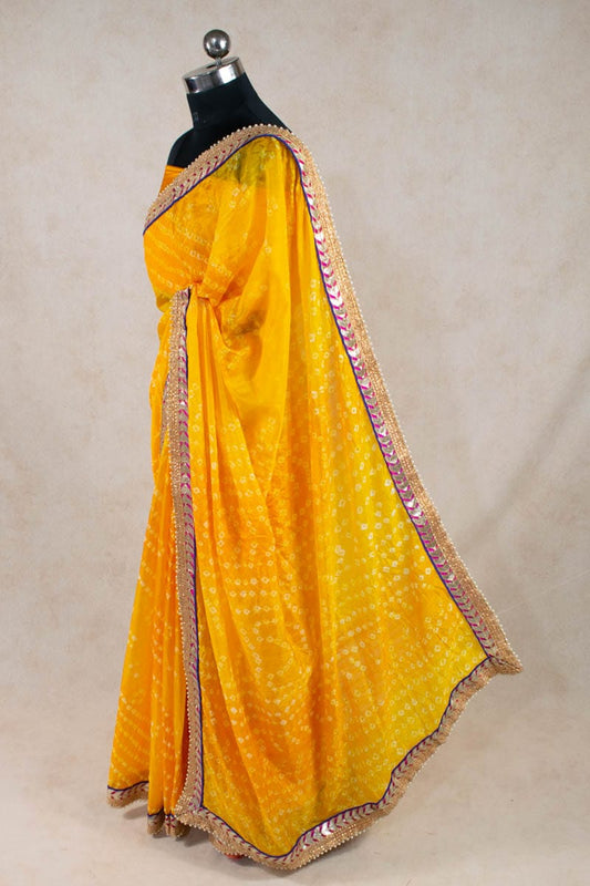 Art Silk Bandhani Saree with Gota Patti Border - Kanhasarees by ksds