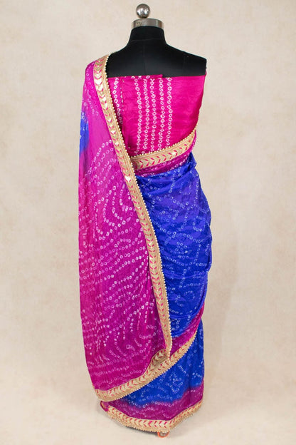 Exquisite Art Silk Bandhani Gota Patti Border Saree - KANHASAREE