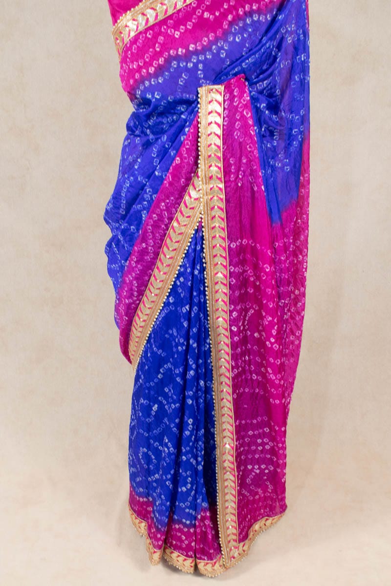 Exquisite Art Silk Bandhani Gota Patti Border Saree - KANHASAREE