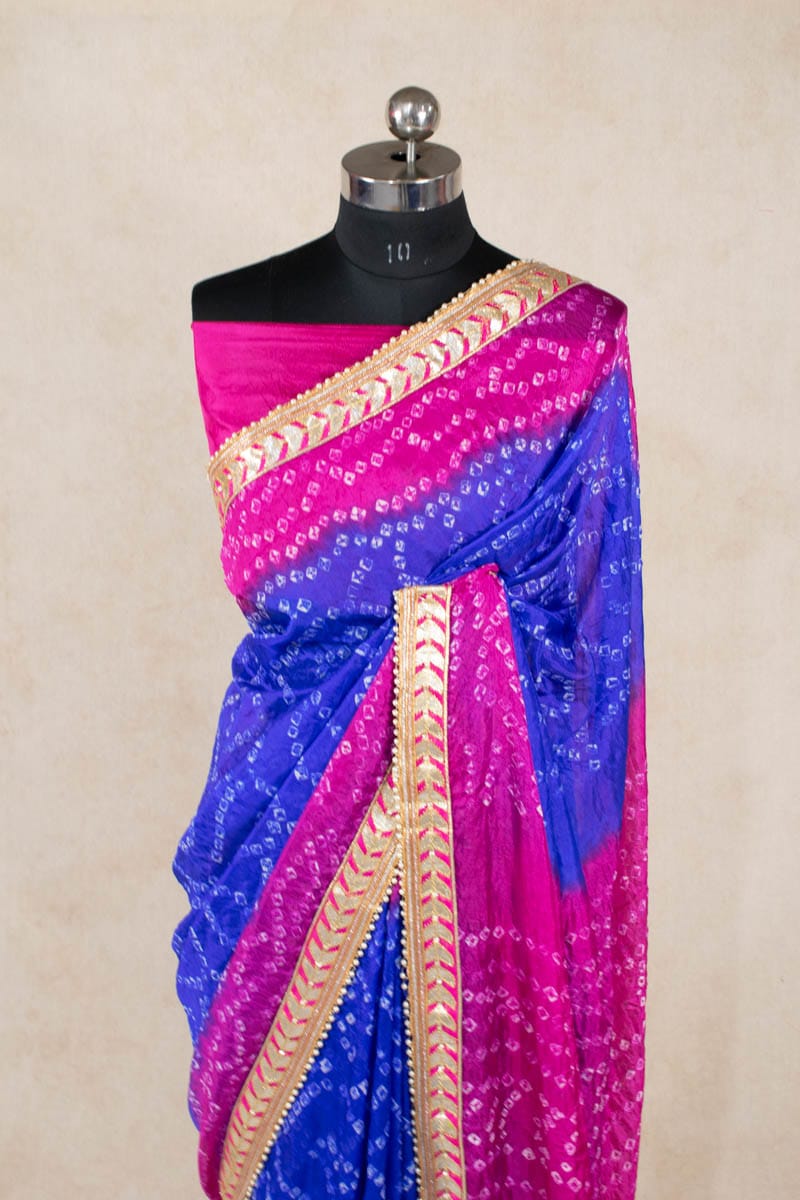 Exquisite Art Silk Bandhani Gota Patti Border Saree - KANHASAREE