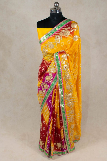 Elegant Art Silk Bandhani Saree with Kacha Gota Work - KANHASAREE