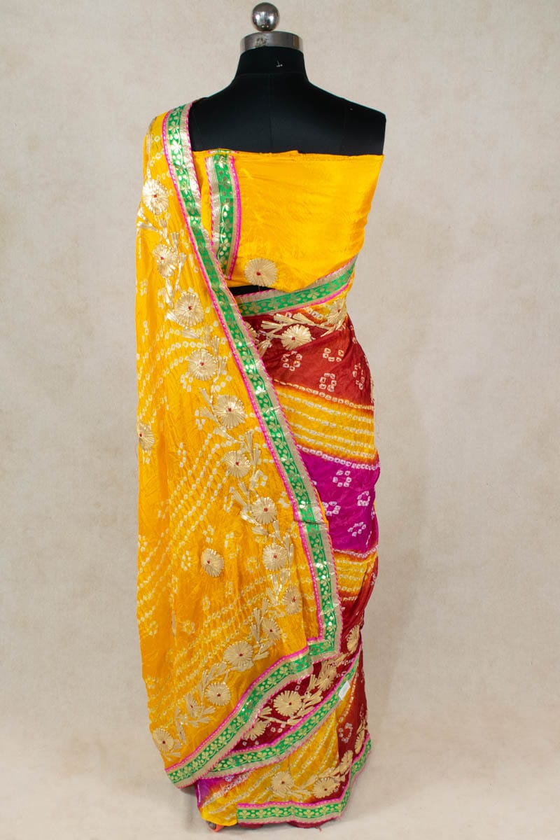 Elegant Art Silk Bandhani Saree with Kacha Gota Work - KANHASAREE
