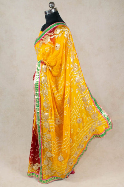 Elegant Art Silk Bandhani Saree with Kacha Gota Work - KANHASAREE