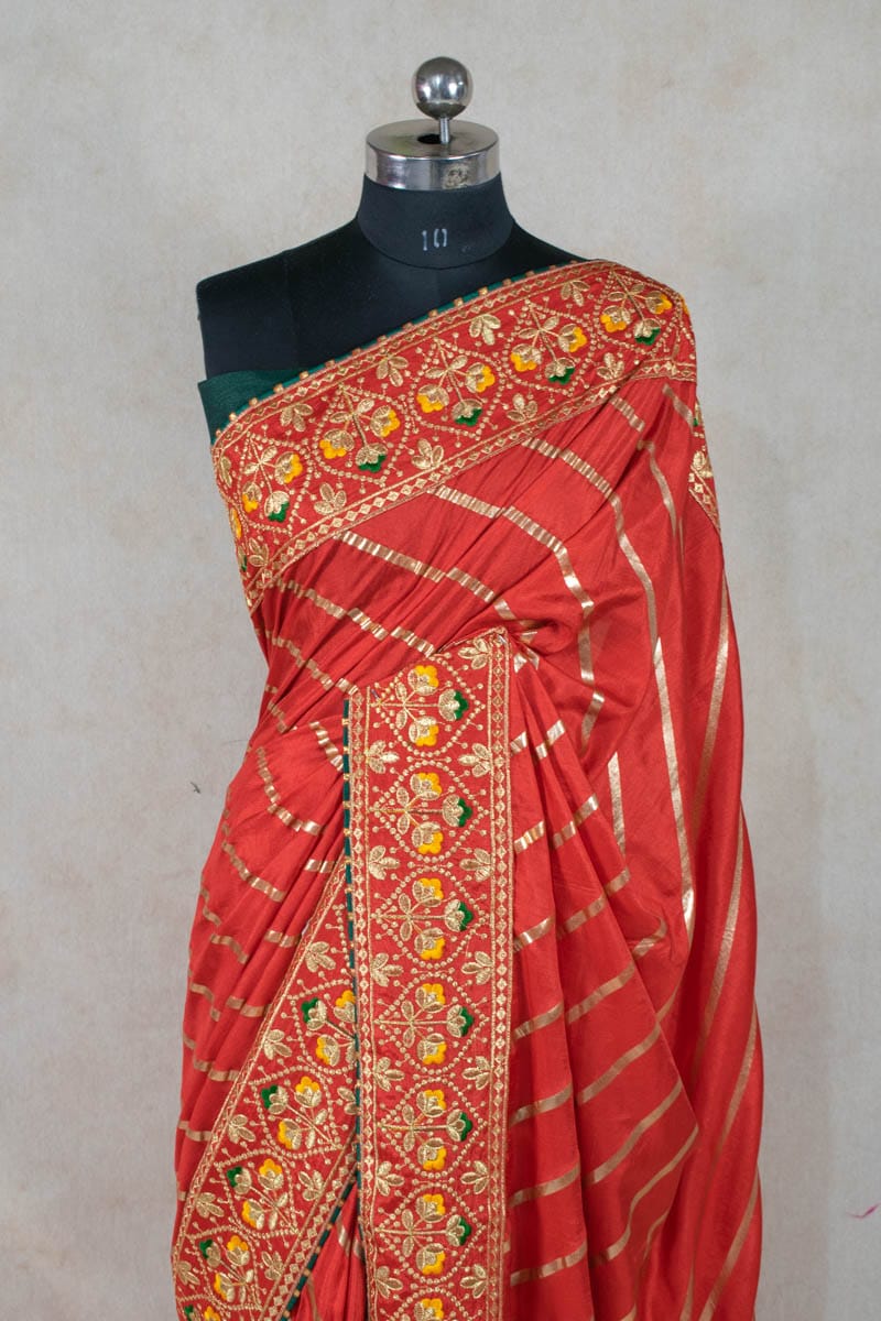 Exquisite Vichitra Silk Leheriya Saree with Zari Work - Elegant Fusion - KANHASAREE