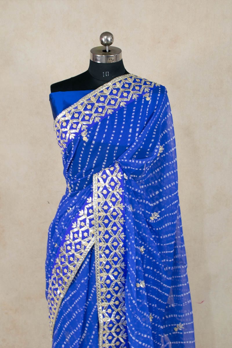 Elegant Pure Georgette Gota Patti Work and Mothra Print Saree - KANHASAREE