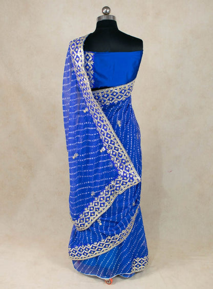 Elegant Pure Georgette Gota Patti Work and Mothra Print Saree - KANHASAREE