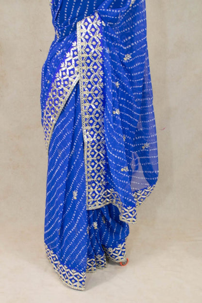 Elegant Pure Georgette Gota Patti Work and Mothra Print Saree - KANHASAREE