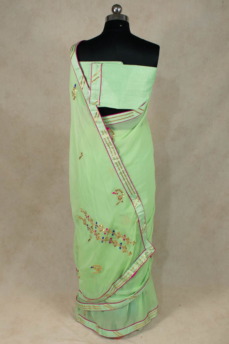 Georgette Handwork Gota Jaipuri Dye Saree - KANHASAREE