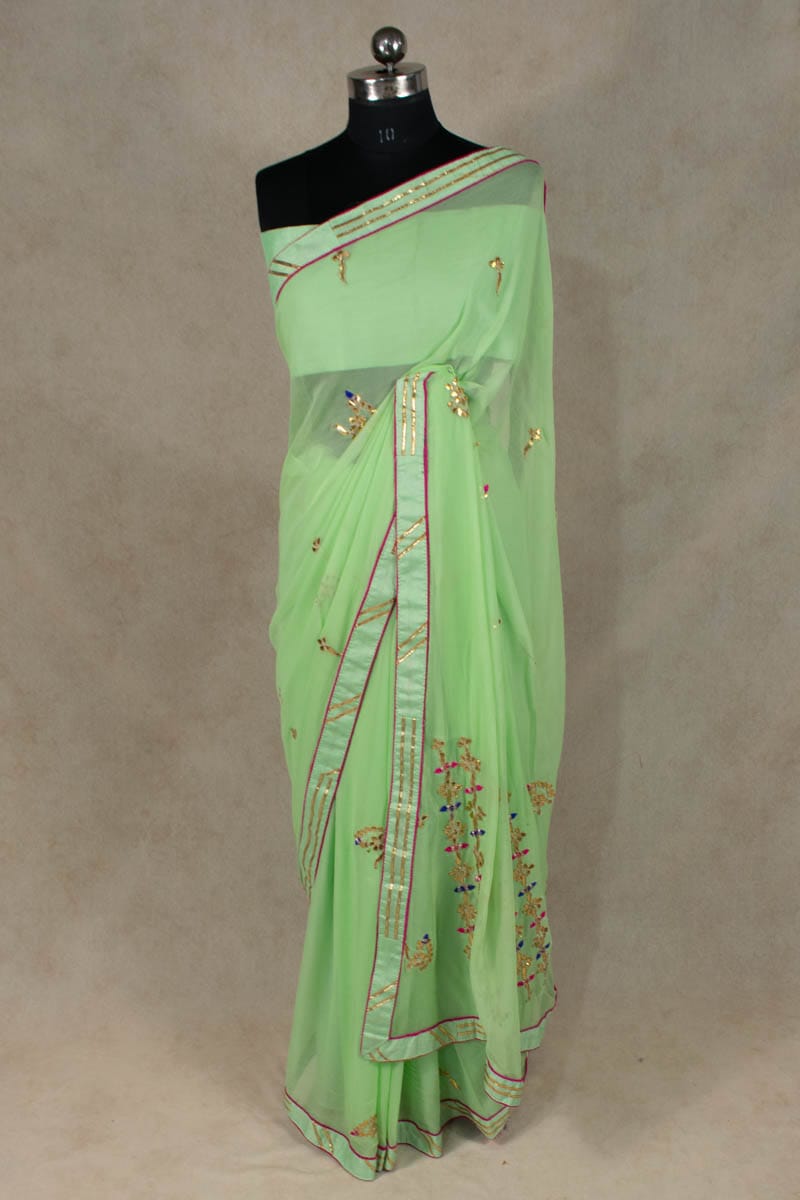 Georgette Handwork Gota Jaipuri Dye Saree - KANHASAREE