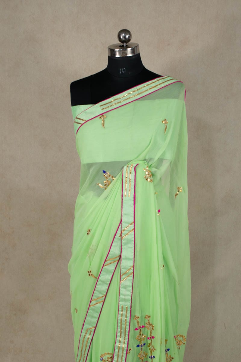 Georgette Handwork Gota Jaipuri Dye Saree - KANHASAREE