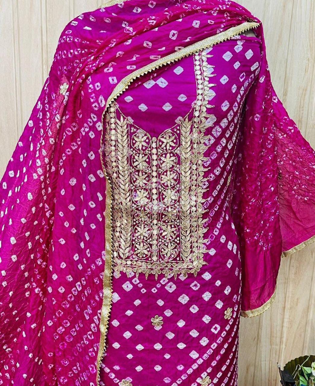 Art silk bandhani gotapatti dress material - KANHASAREE