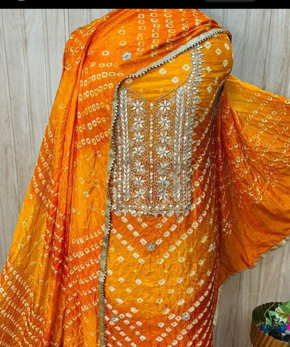 Art silk bandhani gotapatti dress material - KANHASAREE