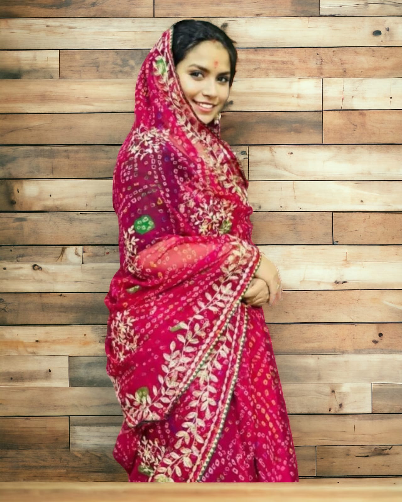 Biva Khadi Geogette Bandhani Saree – Pratibha Sarees