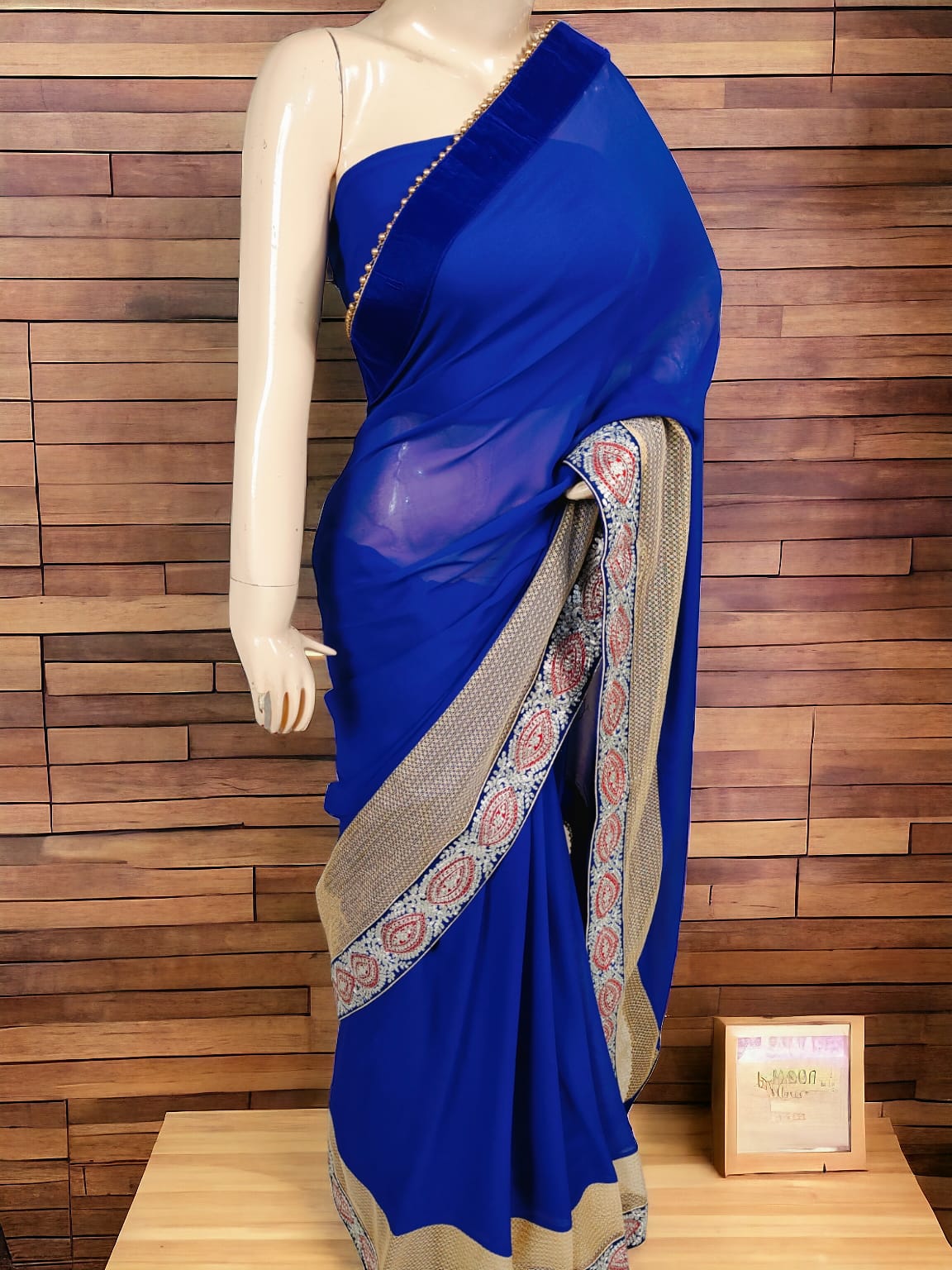 Pure Georgette Saree with Velvet &amp; Peetan Work - KANHASAREE