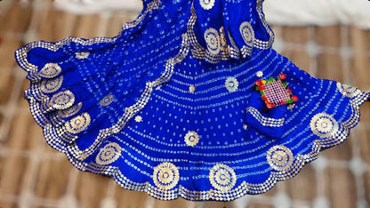 Rajasthani Bandhej Silk Lehenga: Handmade Elegance with Gotta Patti Cutting Work - KANHASAREE