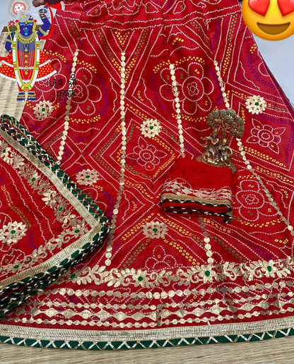 Moss georgette jaipuri gotapatti lehenga with bandhani print - KANHASAREE