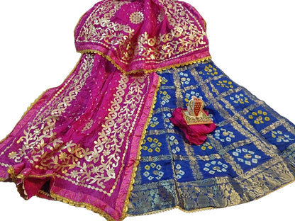 Banarasi Gharchola jaipuri Silk Bandhani Lehenga Choli with Heavy Gota Patti Work - KANHASAREE