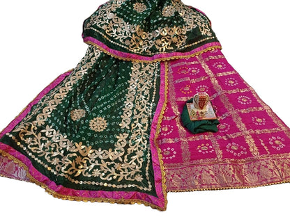 Banarasi Gharchola jaipuri Silk Bandhani Lehenga Choli with Heavy Gota Patti Work - KANHASAREE