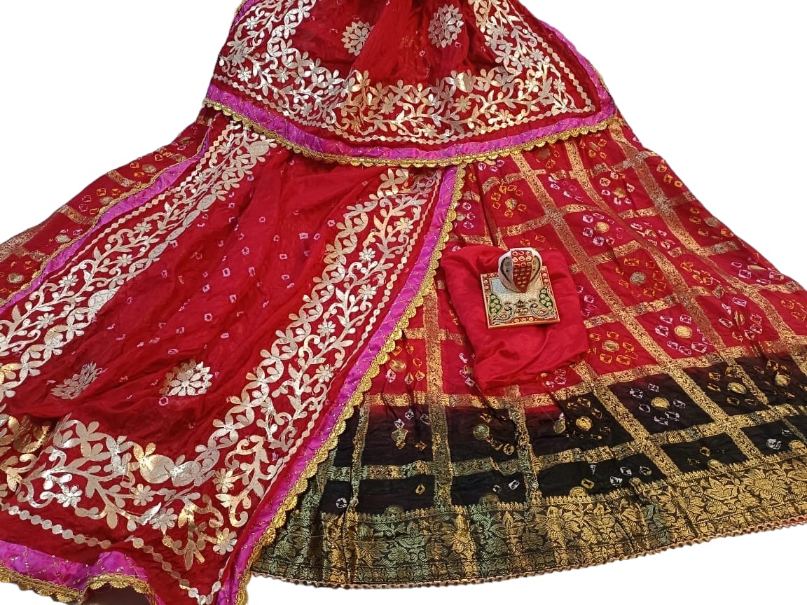 Banarasi Gharchola jaipuri Silk Bandhani Lehenga Choli with Heavy Gota Patti Work - KANHASAREE