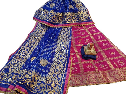 Banarasi Gharchola jaipuri Silk Bandhani Lehenga Choli with Heavy Gota Patti Work - KANHASAREE