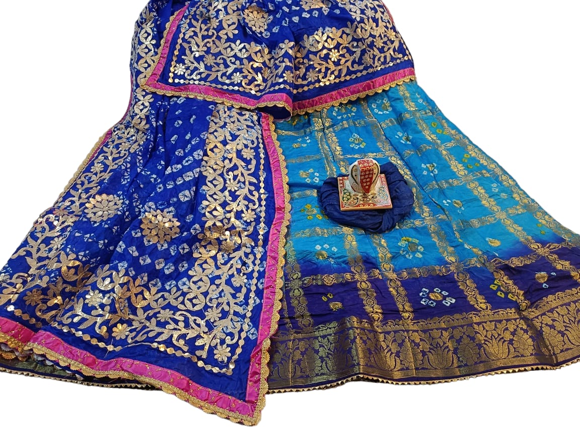 Banarasi Gharchola jaipuri Silk Bandhani Lehenga Choli with Heavy Gota Patti Work - KANHASAREE