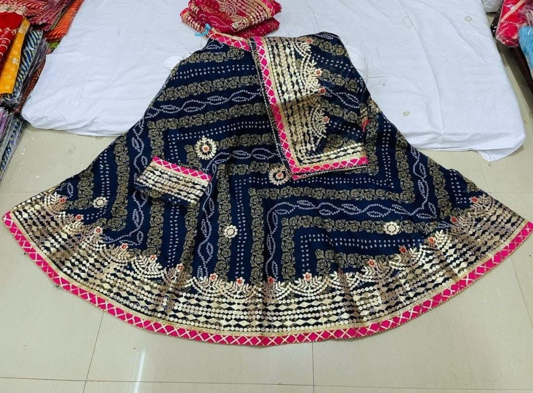 Rajasthani Bandhej Lehenga Chunni Set - Full Stitched with Heavy Gotta Patti Work