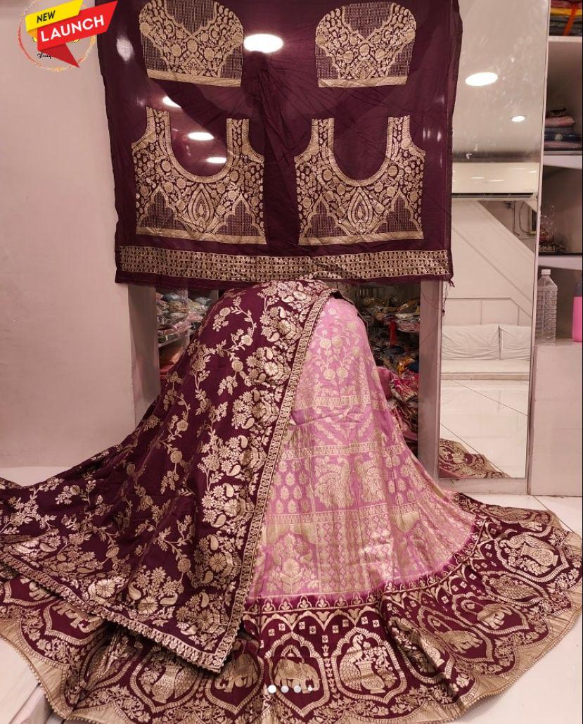 Pure Dola Silk Lehenga Set with Jari Work, Jaipuri Dola Silk Dupatta, and Heavy Banarasi Blouse