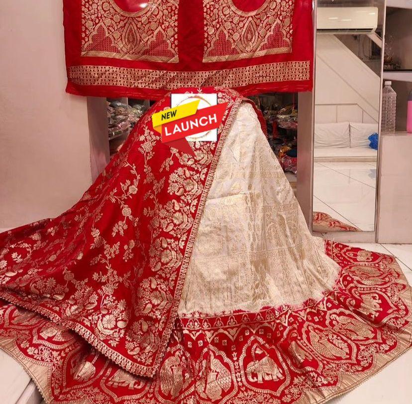 Pure Dola Silk Lehenga Set with Jari Work, Jaipuri Dola Silk Dupatta, and Heavy Banarasi Blouse