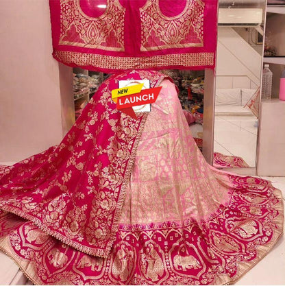 Pure Dola Silk Lehenga Set with Jari Work, Jaipuri Dola Silk Dupatta, and Heavy Banarasi Blouse