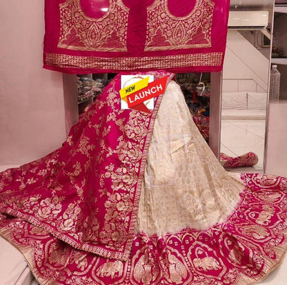 Pure Dola Silk Lehenga Set with Jari Work, Jaipuri Dola Silk Dupatta, and Heavy Banarasi Blouse