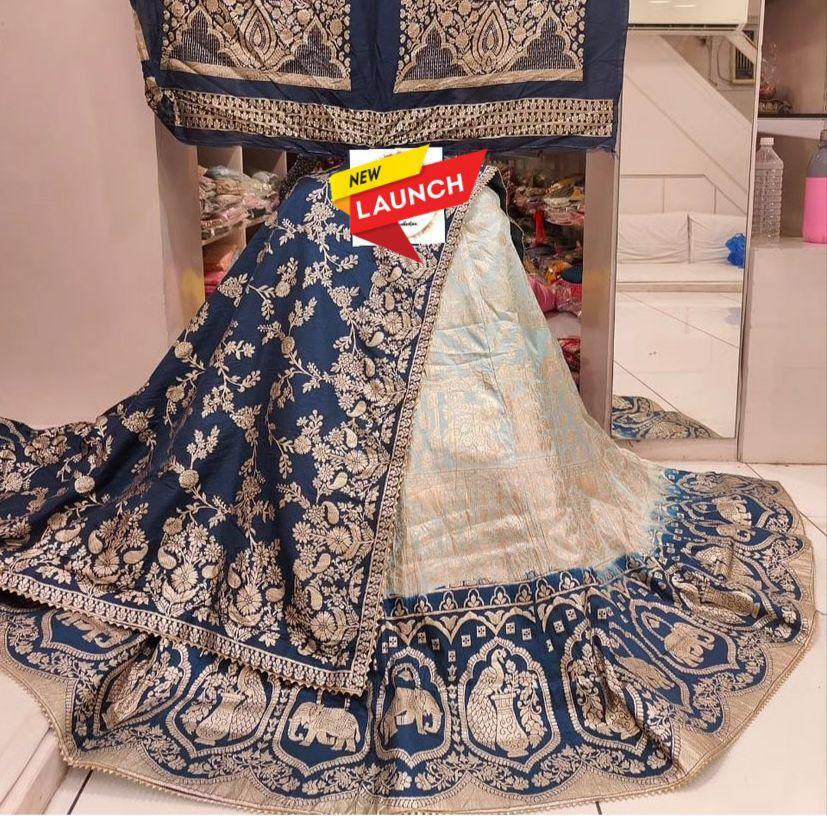 Pure Dola Silk Lehenga Set with Jari Work, Jaipuri Dola Silk Dupatta, and Heavy Banarasi Blouse