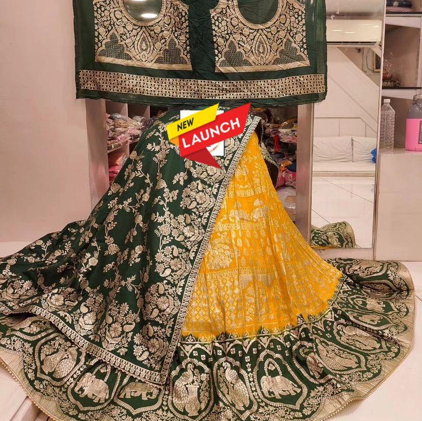 Pure Dola Silk Lehenga Set with Jari Work, Jaipuri Dola Silk Dupatta, and Heavy Banarasi Blouse