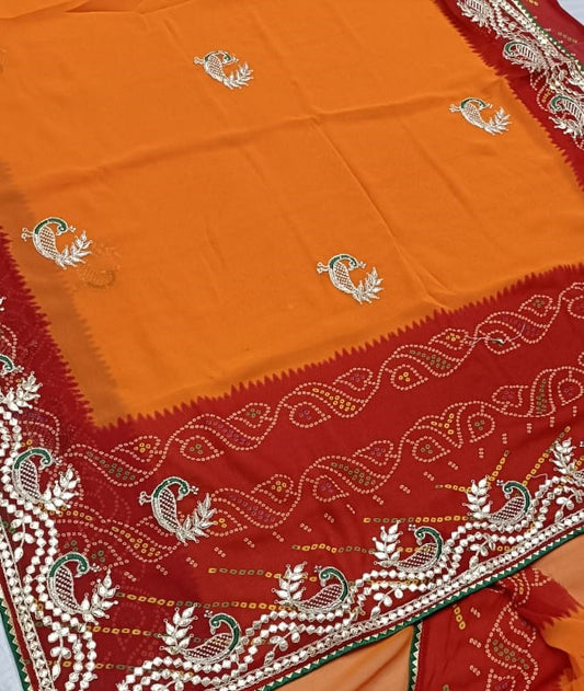 Jaipuri Chunri Pila Saree with Gota Patti Work & Designer Border - Traditional Ethnic Wear