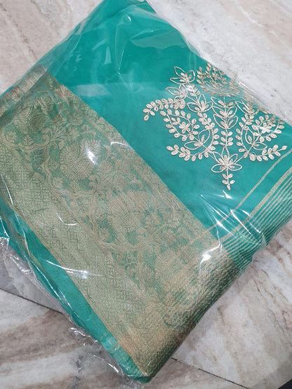 Fancy Lahariya Saree with Elegant Pittan Work – Pure Organza Fabric | With Blouse