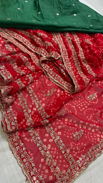 Bandhej Georgette Saree with Embroidered Sequins Border