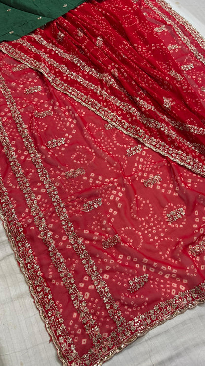 Bandhej Georgette Saree with Embroidered Sequins Border
