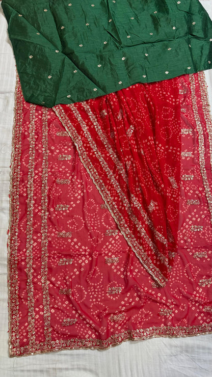 Bandhej Georgette Saree with Embroidered Sequins Border